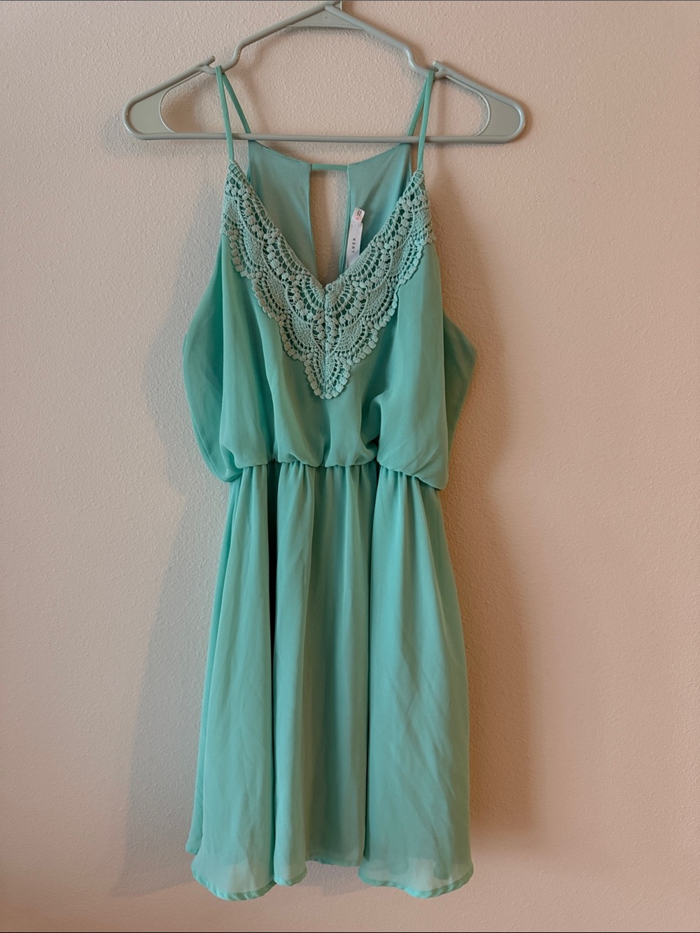 Lush Mint Green Crochet-Trim Mini Dress
